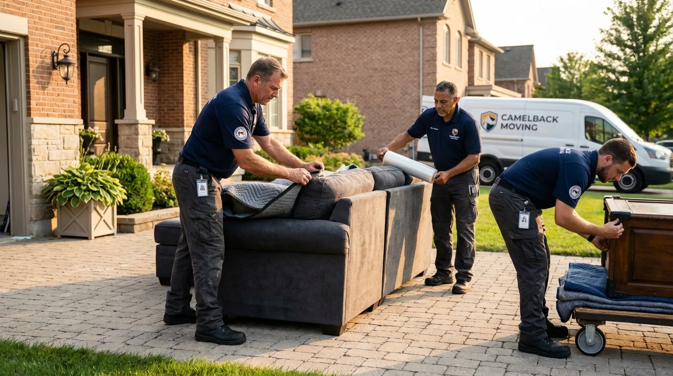 Large estate moving crew wrapping furniture in Springfield, VT