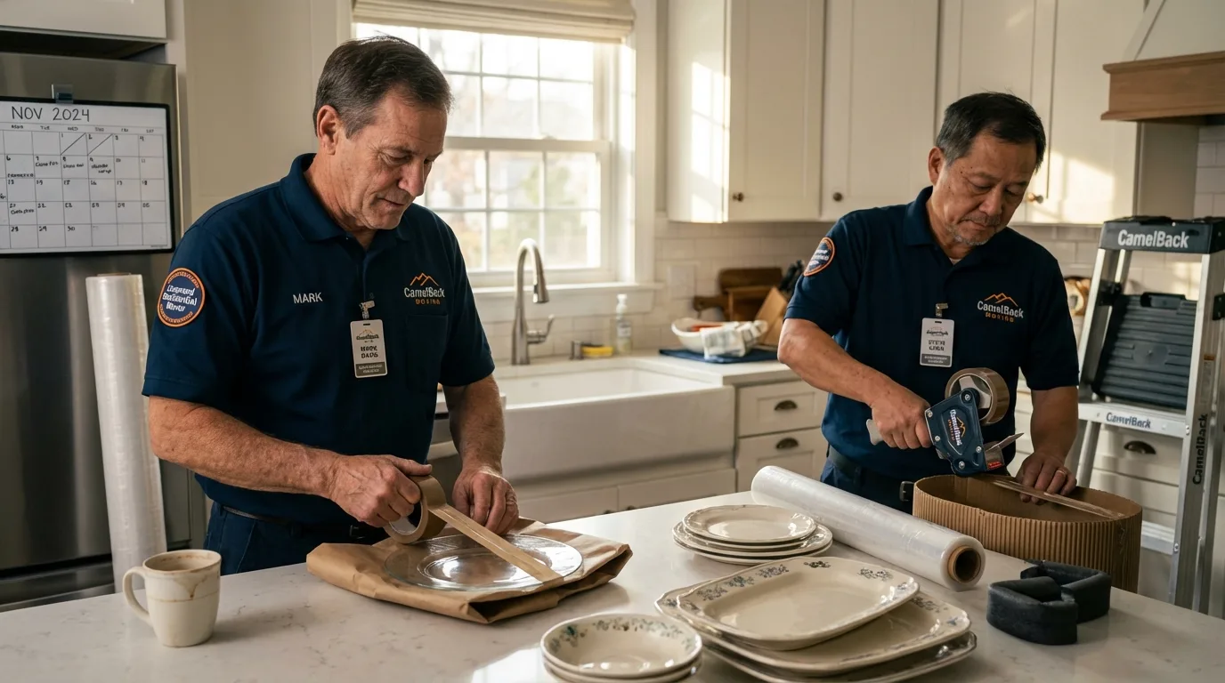 Professional crew packing kitchen dishware in Springfield, VT